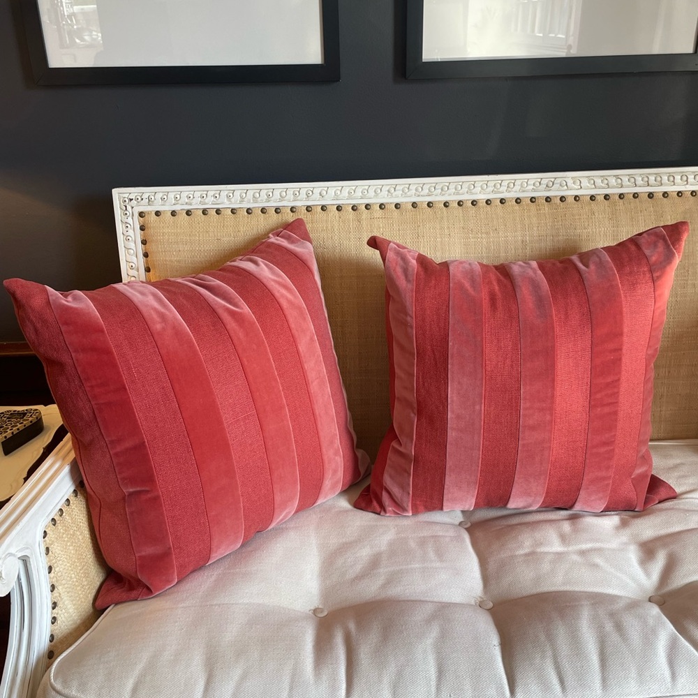 Pink Coral Velvet & Linen Throw Pillow Covers (Set of Two)
